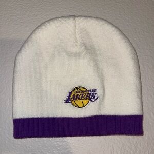 Gender neutral White and Purple Lakers Vintage Beanie